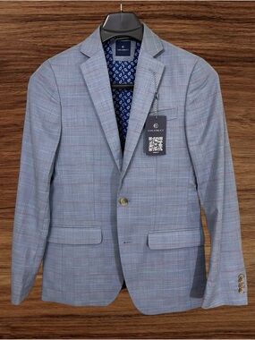 Con.Struct Men’s Modern Fit Blue Mini Windowpane Jacket. 34R